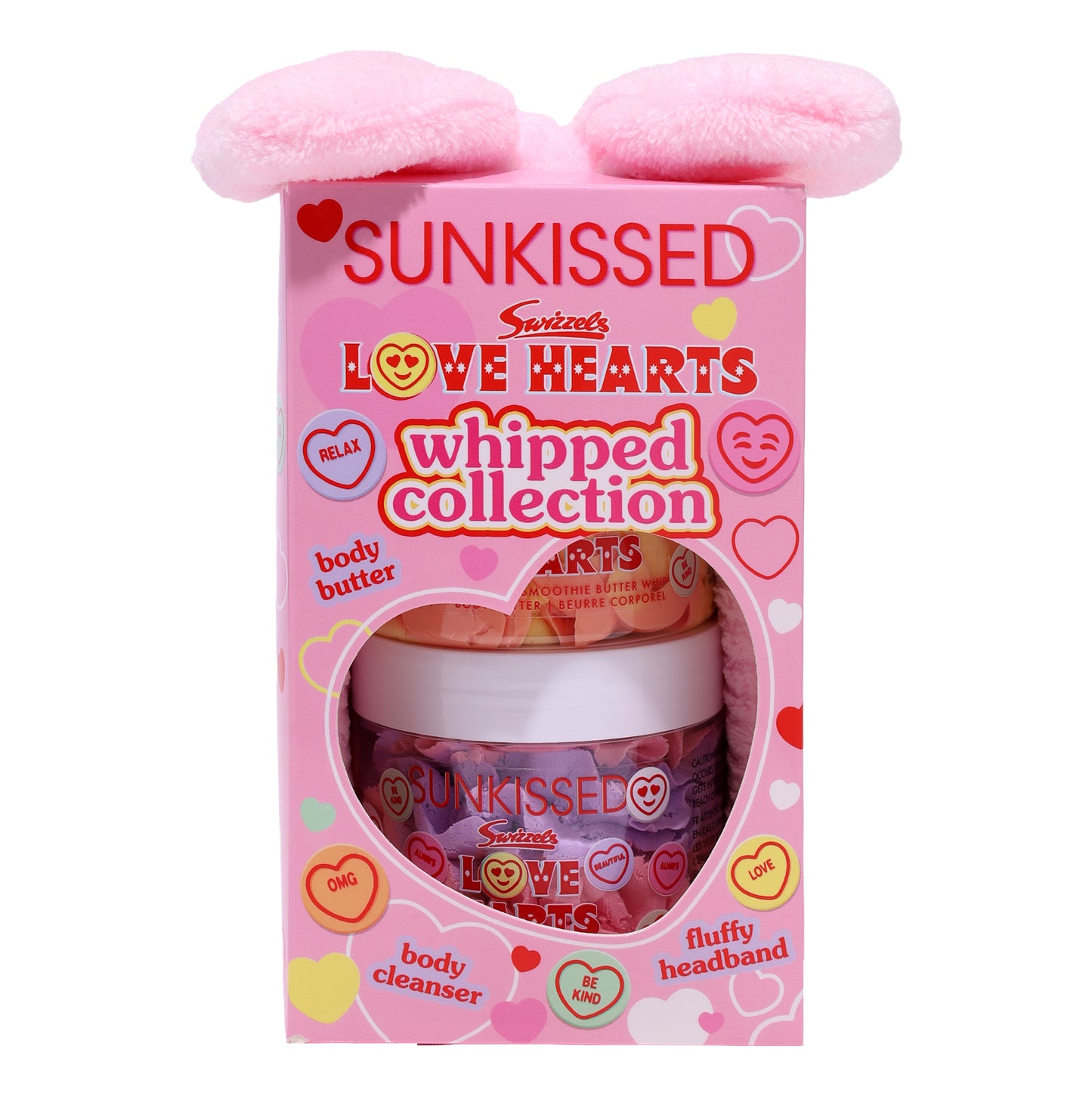 Sunkissed X Love Hearts Whipped Collection Gift Set 140g Pineapple Smoothie Whip Body Butter + 150g Blackcurrant Soap And Scrub Body Cleanser + 1x Headband