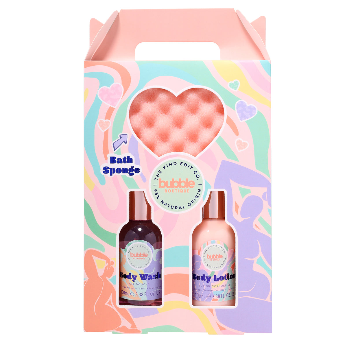 The Kind Edit Co. Bubble Boutique Lather & Soak Gift Set 100ml Body Wash + 100ml Body Lotion + Sponge