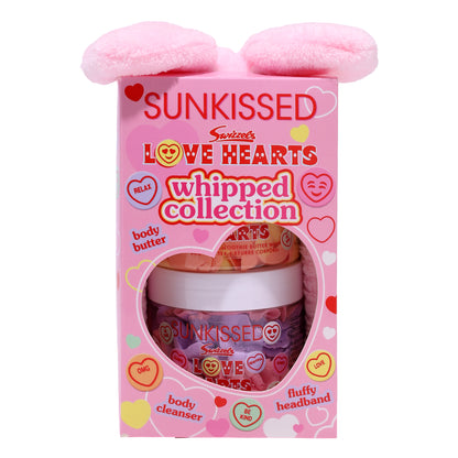 Sunkissed X Love Hearts Whipped Collection Gift Set 140g Pineapple Smoothie Whip Body Butter + 150g Blackcurrant Soap And Scrub Body Cleanser + 1x Headband
