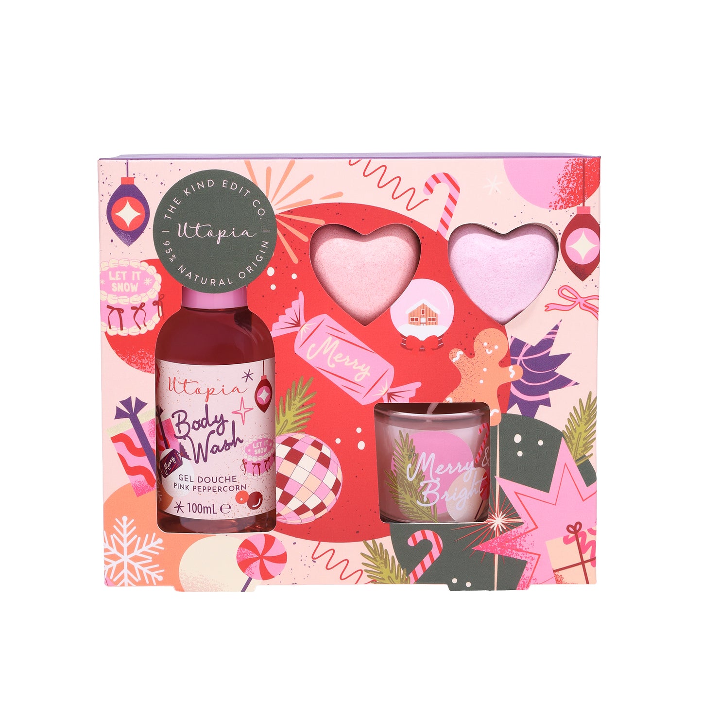 The Kind Edit Co. Utopia Gift Set 100ml Body Wash + 2x 20g Bath Fizzer + 30g Candle