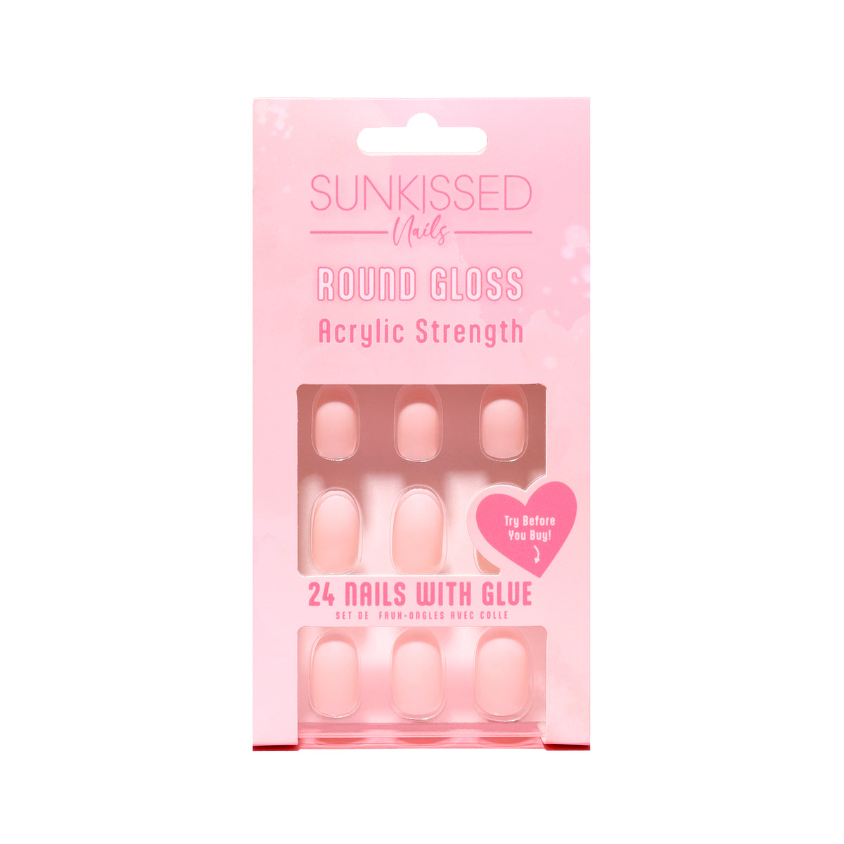 Sunkissed Nail Studio French Ombre Acrylic Strength Round Nails 24 Pieces