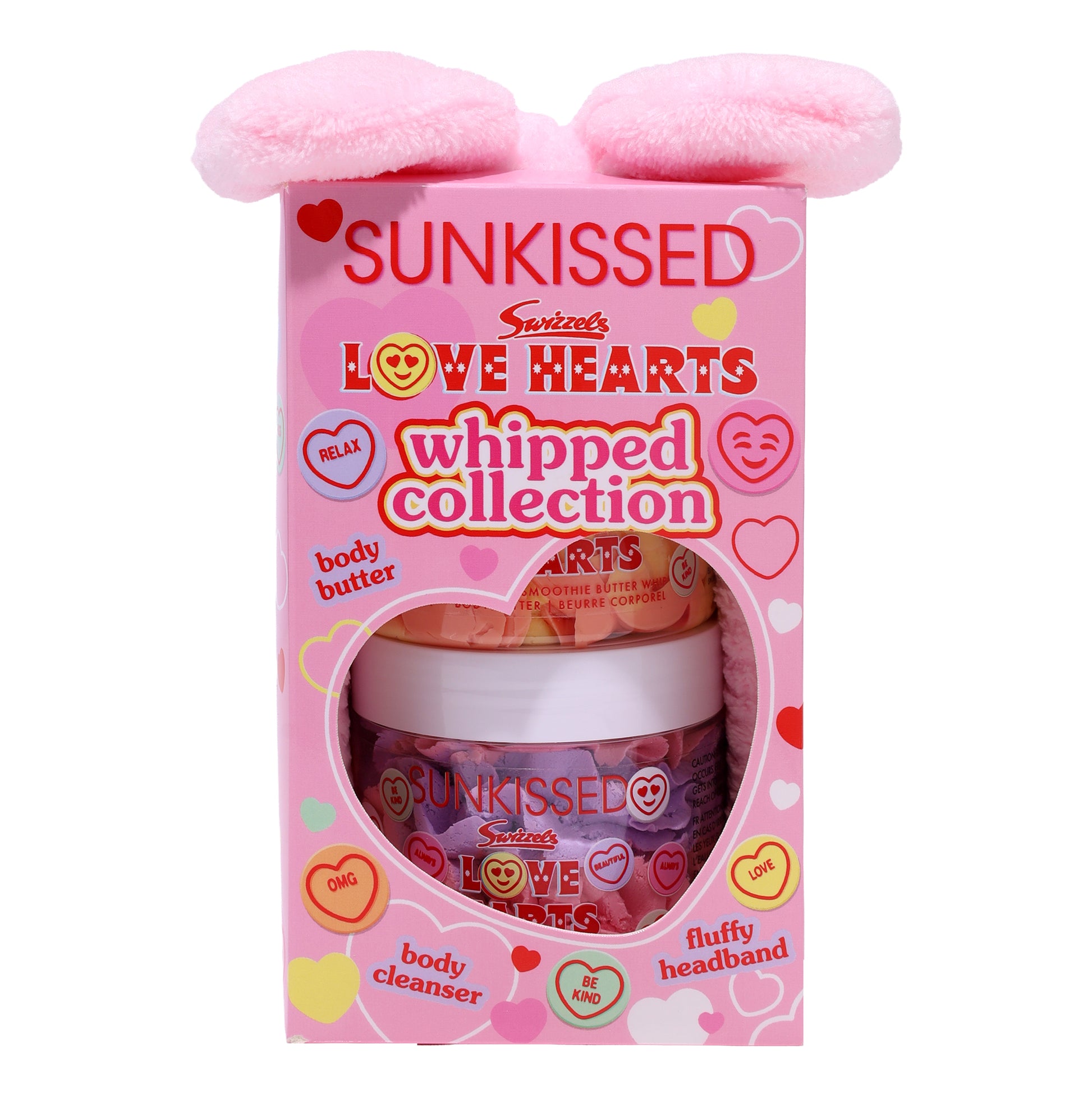 Sunkissed X Love Hearts Whipped Collection Gift Set 140g Pineapple Smoothie Whip Body Butter + 150g Blackcurrant Soap And Scrub Body Cleanser + 1x Headband