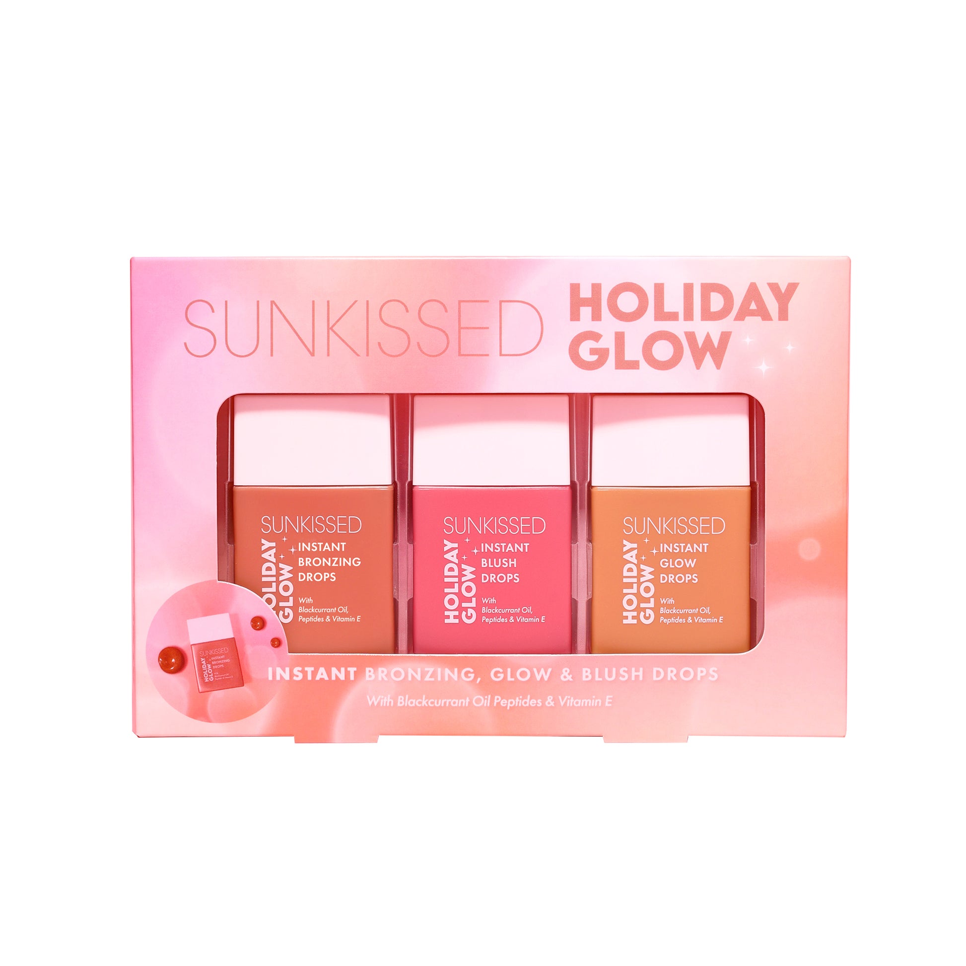 Sunkissed Holiday Glow Gift Set 28ml Instant Bronzing Drops + 28ml Instant Blush Drops + 28ml Instant Glow Drops
